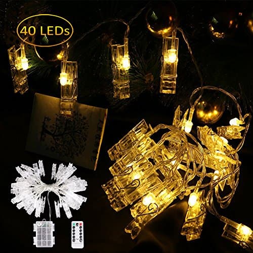 Photo Clips String Lights Battery Powered Starry Light Wall Decoration Wedding Party Home Decor Lights for Hanging Photos Paintings Pictures Card Notes Artwork Memos (40 led,battery powered, remote)