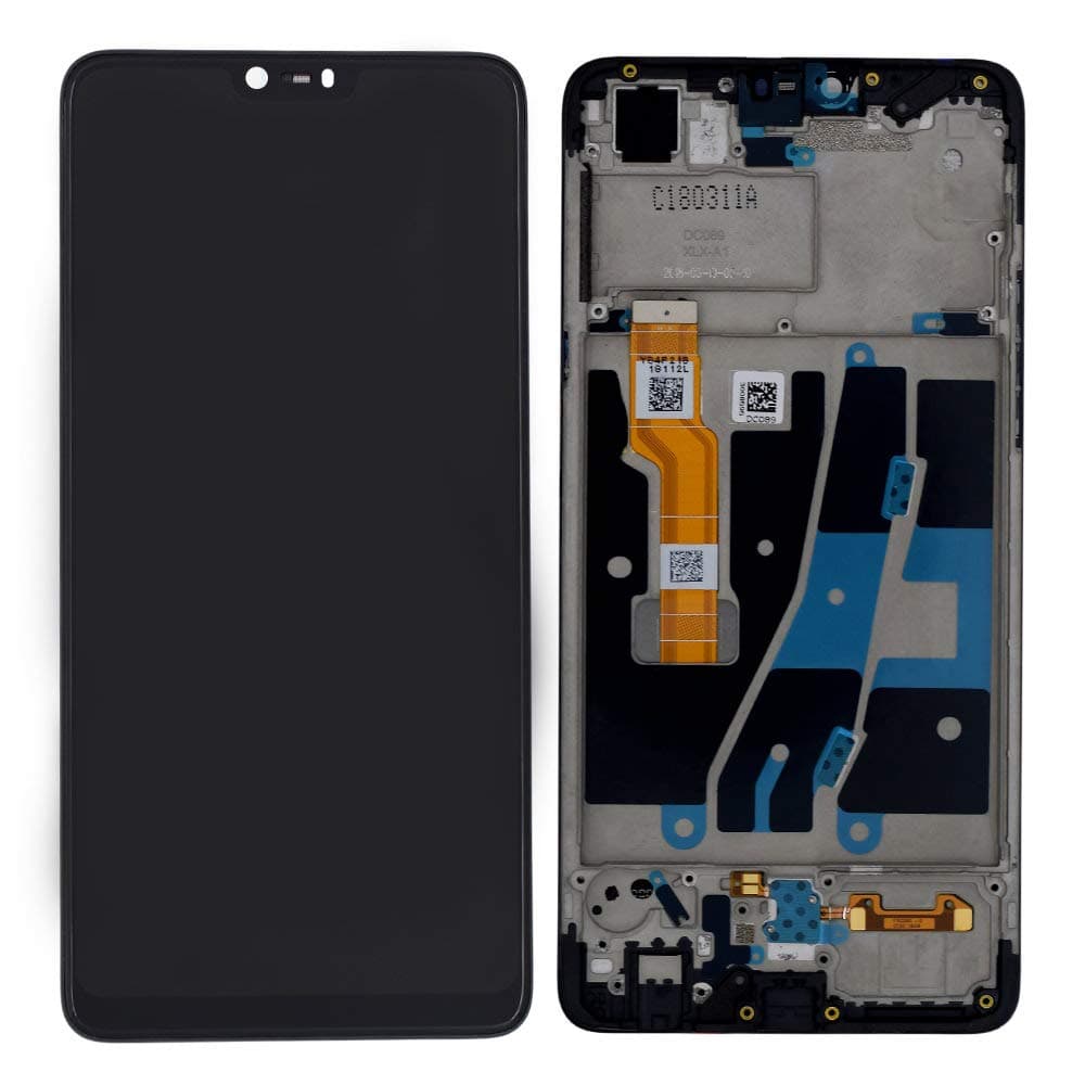 Screencart LCD with Touch Screen Digitizer Mobile Display for Oppo F7 with Frame Black