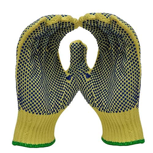 Cotton Polyester Dotted Work Gloves, String Knit, PVC Dots On Two Sides (Color : Yellow, Size : 10 Pairs M)