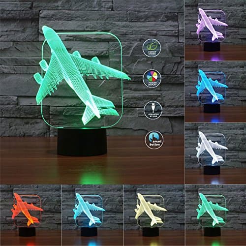 3D Illusion Airplane Shaped Soft Multi-colored change LED Table Desk Night Light for Home Bedroom Decorations USB Powered or Battery Powered (Airplane)
