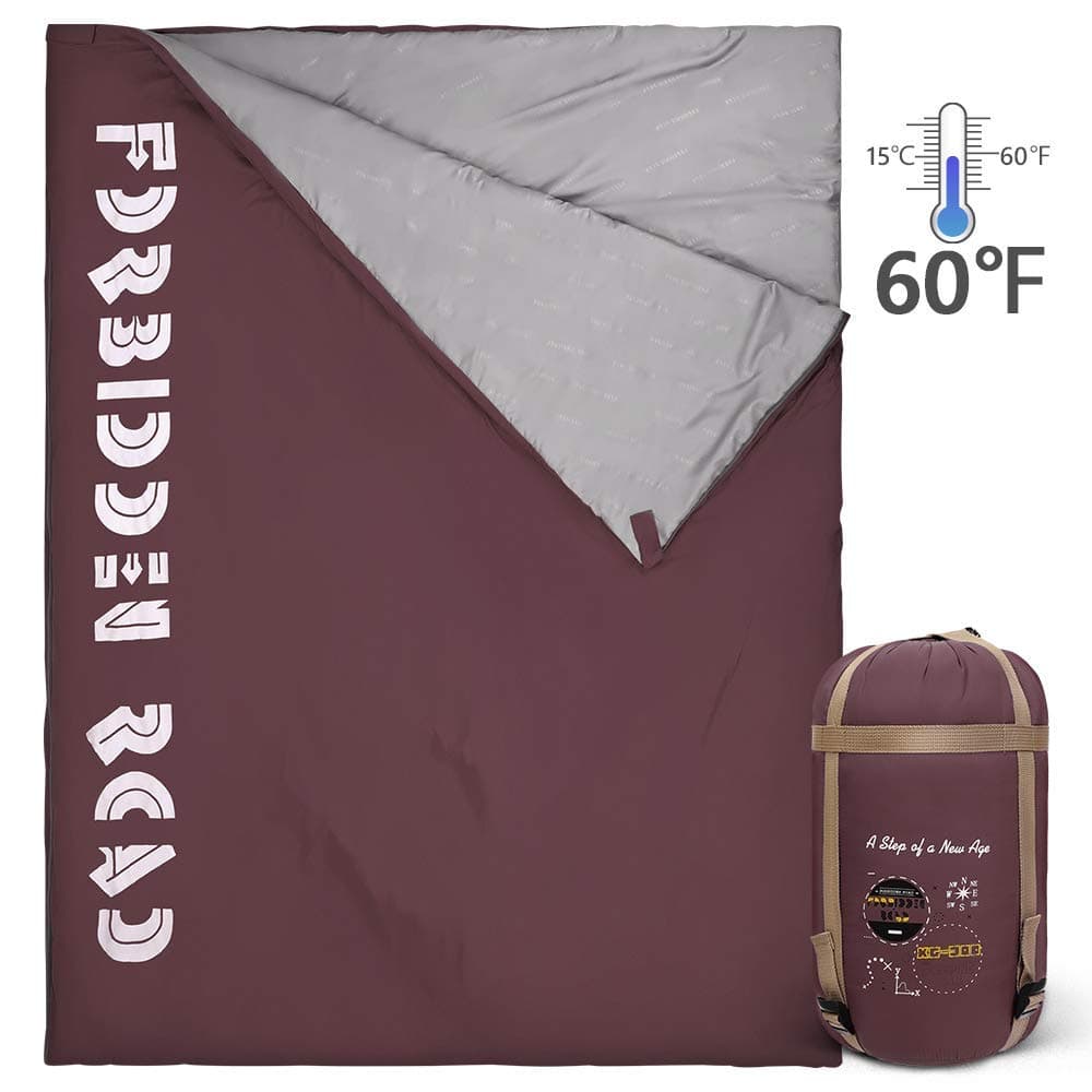 Forbidden Road Double Sleeping Bag 3 Season Envelope Rectangular Sleeping Bag for 2 Person Waterproof Lightweight Warm 380T Nylon for Spring Summer Fall Outdoor Camping Backpacking Hiking (15℃/60℉)