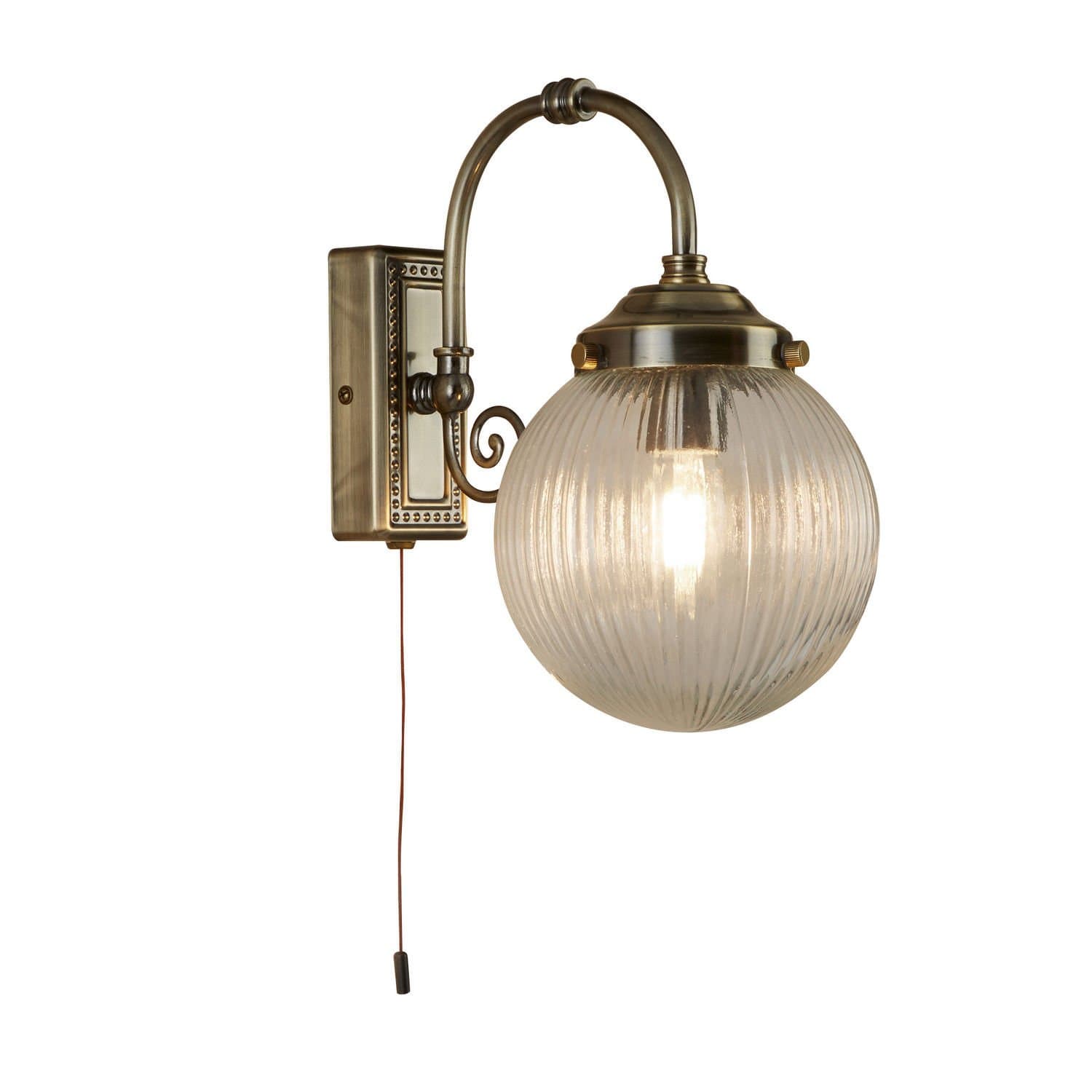 Searchlight Belvue 1 Light Bathroom Wall Light Clear Globe Shade Antique Brass - Classic Ceiling, Pendant, Table and Floor Lamps