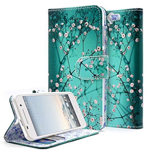 HTC One A9 Case, NageBee [Kickstand Feature] Premium PU Leather Flip Fold Wallet Case with [ID&amp;Credit Card Slot] for HTC One A9 - Plum Blossom