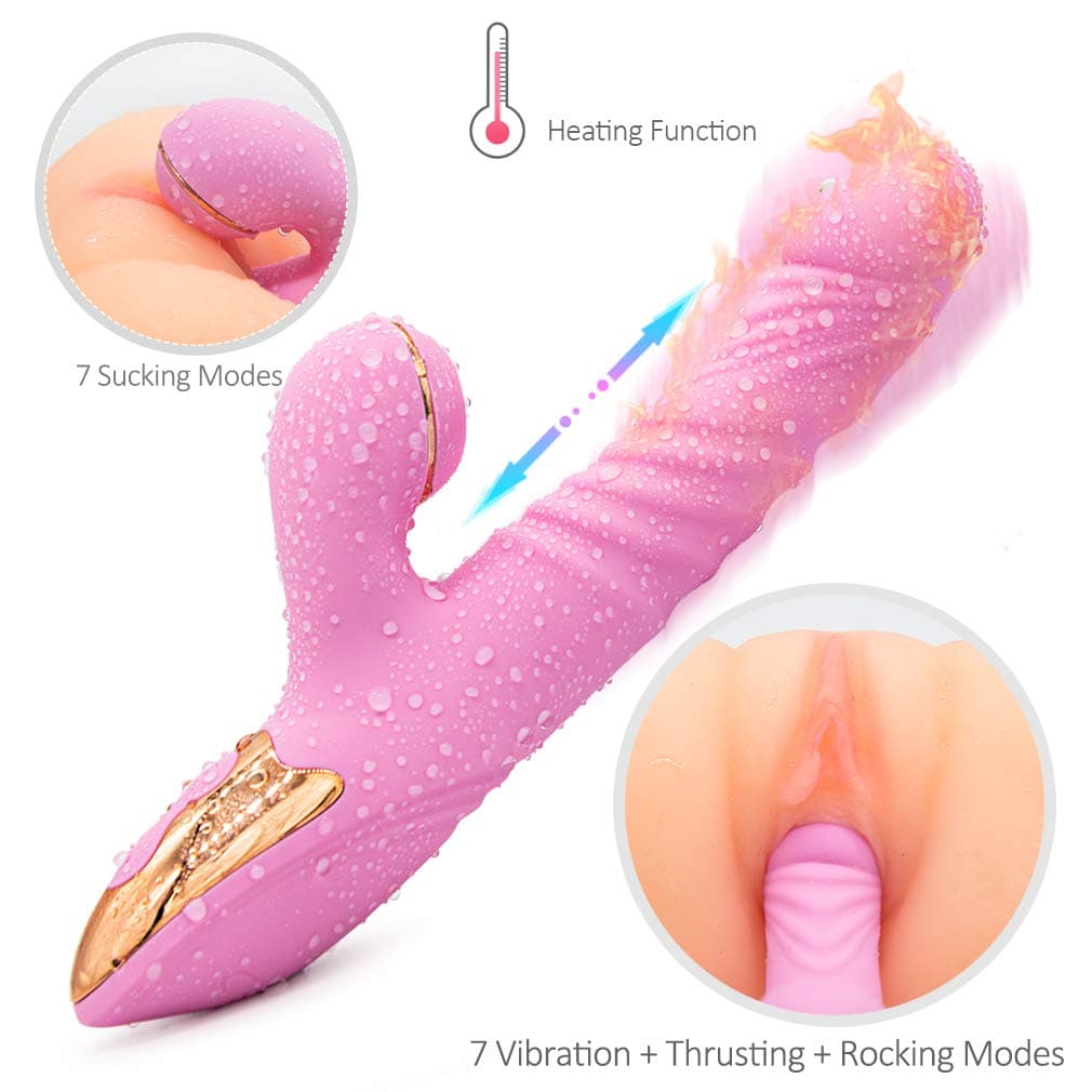 Big Size Thrusting Fluttering Rabbit Body Msaager - 10 Speeds Vibrating Versatility Sǔckìng Tōy gspèt vǐbrǎtór G Spǒt Wand for Women (Pink)