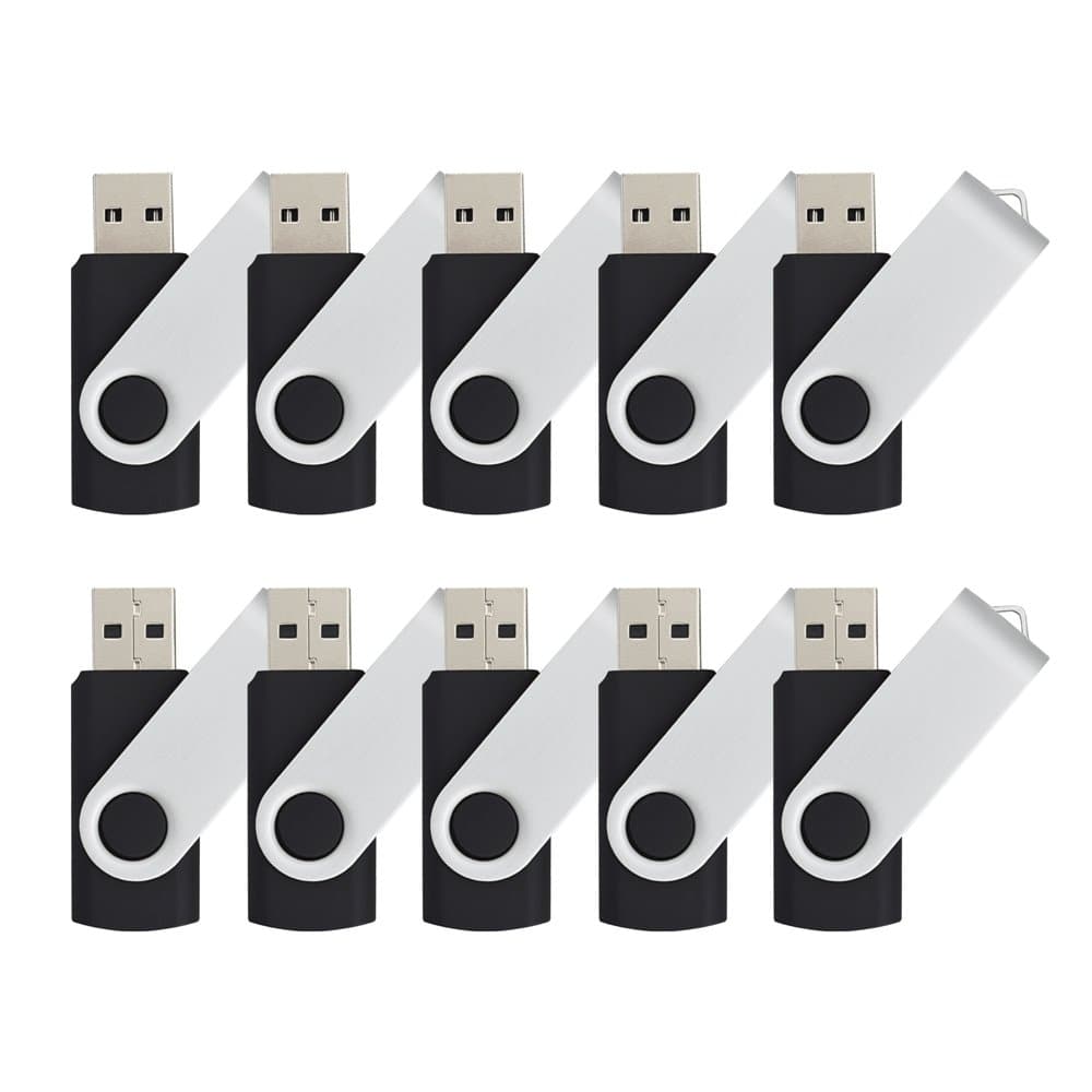 Joiot (TM) 8GB USB 2.0 Flash Drive Memory Stick Fold Storage with Thumb Swivel Design (Bulk, Black) - Pack of 10