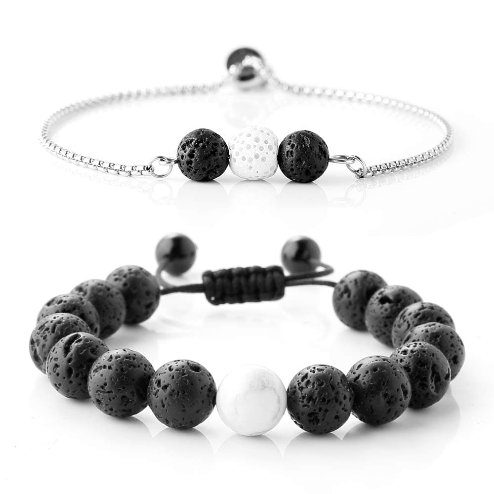 Maromalife Lava Stone Diffuser Bracelet, Essential Oil Diffuser Bracelet 100% Nature Lava Stone Bracelet Diffuser Bracelet Adjustable Yoga Bracelet Anxiety Bracelet for Men&Women 2-Pack Gift Set