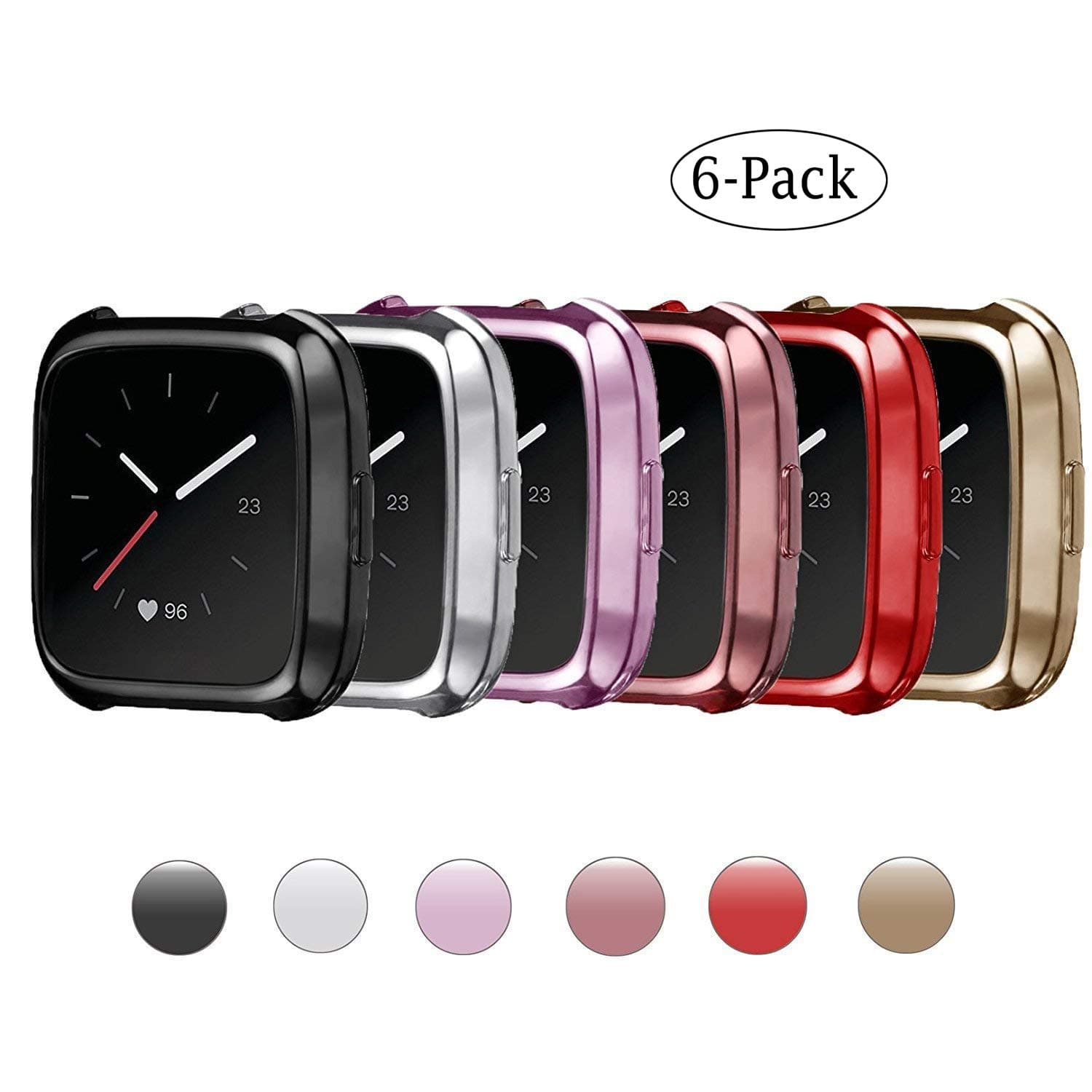 Fitbit Versa Case, Scratch-resistant Soft Flexible TPU Plated Lightweight Fashion Colorful Protective Protector Bumper Full Protection Shell Cover Sleeve for Fitbit Versa Smartwatch Accessory (6 Pack)