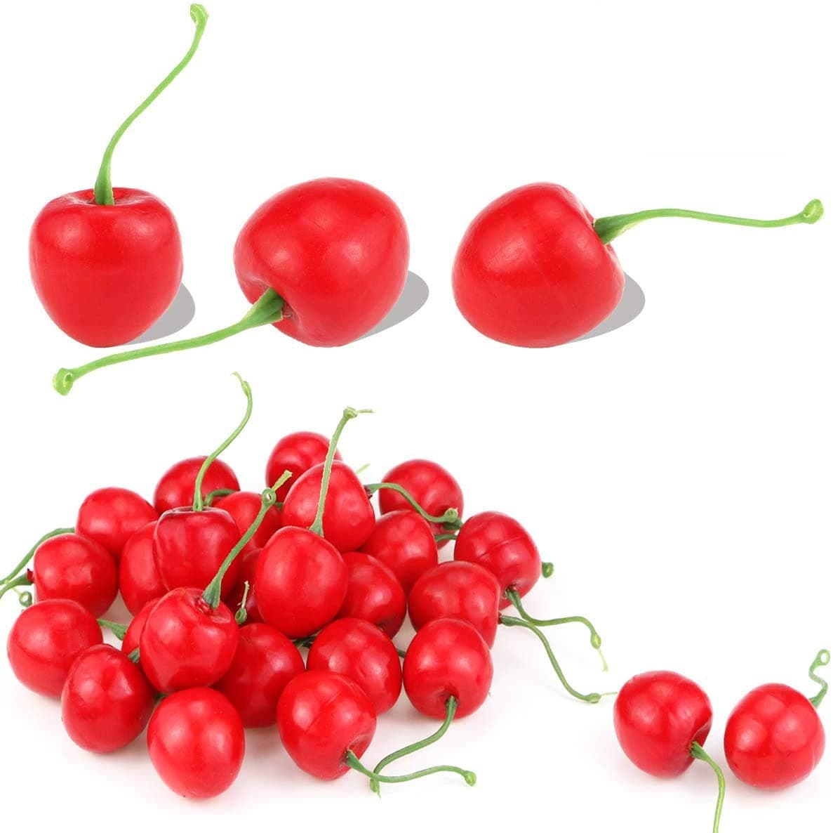 BcPowr 60PCS Artificial Cherries, Artificial Fruit Plastic Lifelike Simulation Red Cherries Fake Fruit Model Home Kitchen Party Decoration Desk Ornament Display