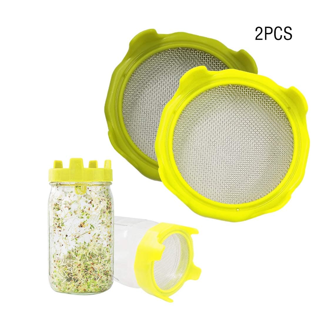 sakd 2PC Sprouting Lids Bean Sprouts Filter Sprouter Mason Can Jar Sieve Net Cover Seed Plant Germination for Tray Grow Broccoli Lentil Alfalfa Salad (A)