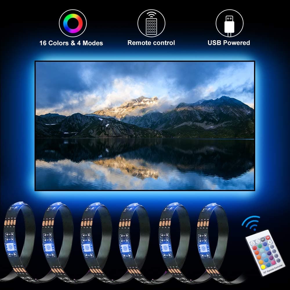 inShareplus LED TV Backlight Strip, 1M/3.3Ft Total 30 LEDs RGB LED Strip Lights for 40 to 60 in HDTV Neon Light Bias Lighting with RF Remote, 5V USB Powered