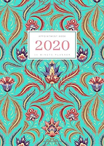 Appointment Book 2020: A4 | 15 Minute Planner | Large Notebook Organizer with Time Slots | Jan to Dec 2020 | Retro Traditional Decorative Design Turquoise Paperback – December 11, 2019