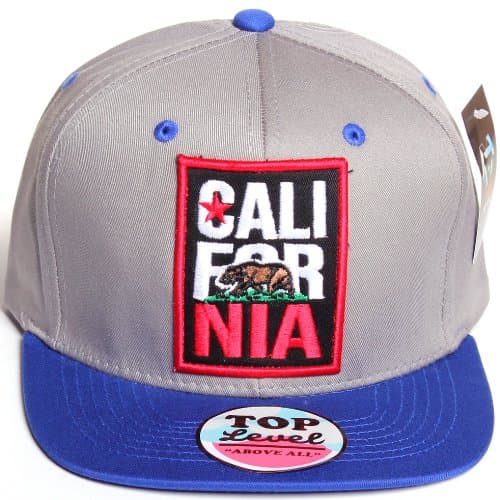 California Republic Flat Bill Flag Style Snapback Hat Cap (Adjustable, Gray/Royal)