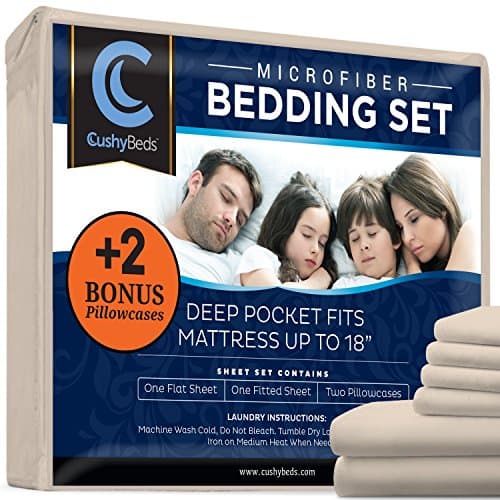 Premium Bed Sheet Set by CushyBeds - Brushed Microfiber 1800 Bedding - Hypoallergenic, Wrinkle, Fade, Stain Resistant - 6 Pieces Includes 2 BONUS Pillow Case (King, Ivory)