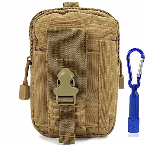 Ziomee Compact Tactical Molle Multi-Purpose Poly Tool Holder EDC Pouch Camo Bag Military Nylon Utility Tactical Waist Pack Camping Hiking Pouch with Mini Flashlight,Khaki
