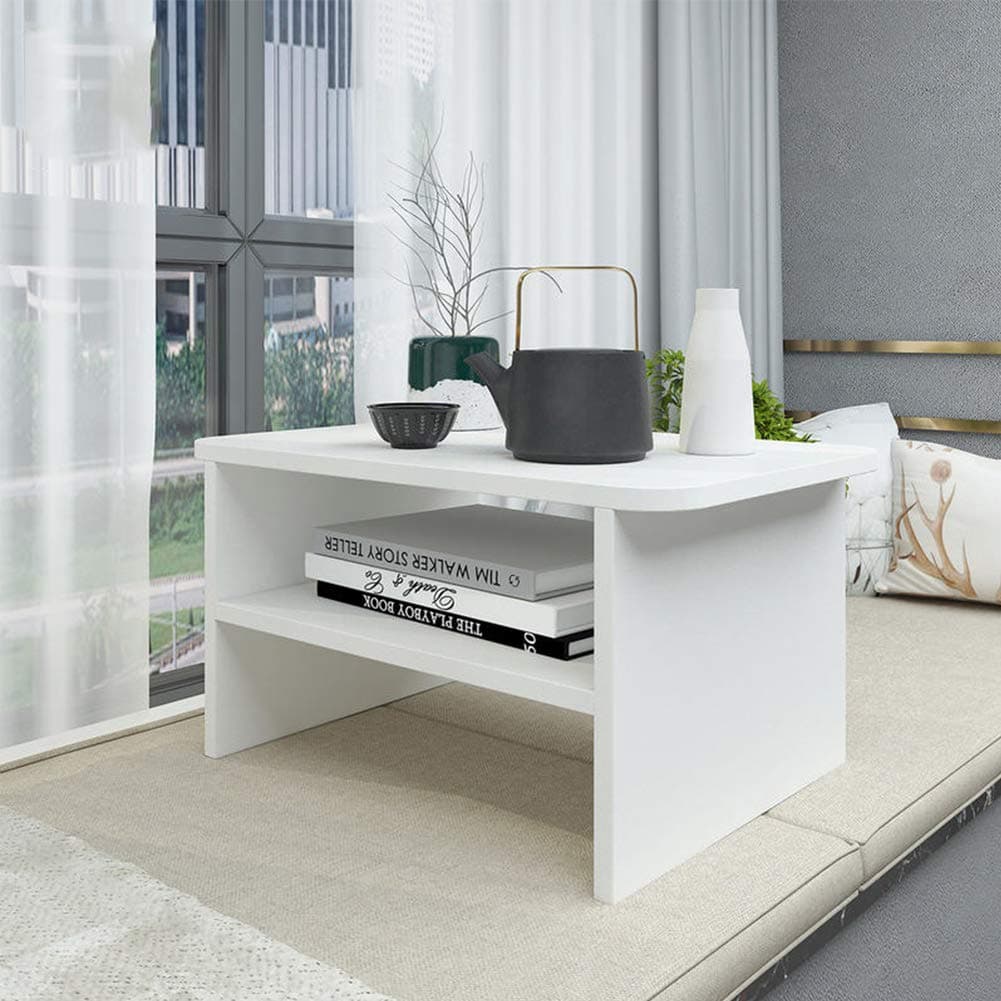 QYN Removable Bay Window Laptop Table,convenient Space Saving Table For Small Coffee Table Simple Sofa Side Table Bedside Table-white 60x40x31.5cm(24x16x12inch)
