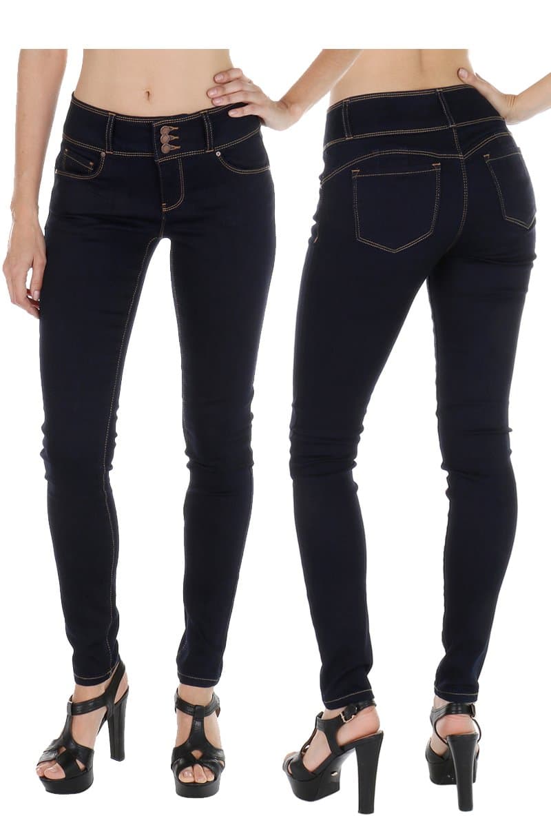Stretchy Denim Butt Lifting, Zip Fly, 3-Buttons Push-Up Jeans