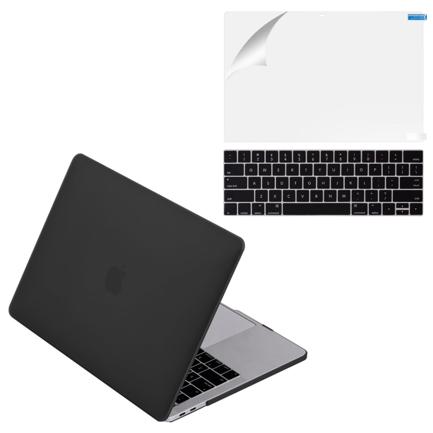 MacBook Pro 13 Case 2017 & 2016 Release A1706/A1708, Mittly Plastic Hard Case Shell Cover with Keyboard Cover & Screen Protector for Newest Macbook Pro 13 Inch with/without Touch Bar & Touch ID, Black