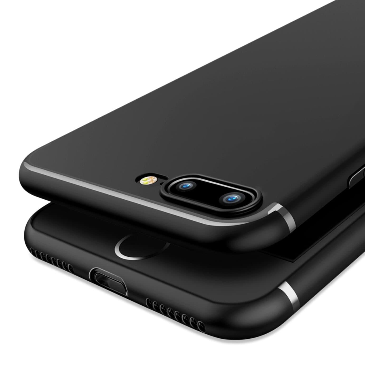 iPhone 7 Case, OWM [Ultra Thin 0.6mm] Designer Slim Light Soft Skin Grip Silicone Cover for iPhone 7 Phone Cover with Screen Protector (Black - No Logo Hole)