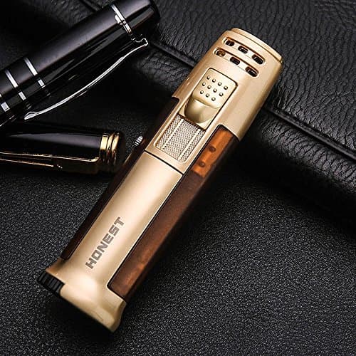 Windproof Jet Torch Lighter For Baking BBQ Welding with Flame Lock Gas Refillable Gas Turbo Lighter (Gas Not Included) (Gold)