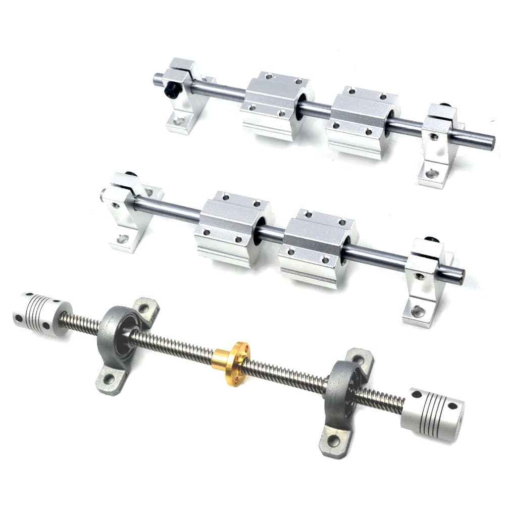 Glvanc, 3D Printer Guide Rail Sets T8 Horizontal 8mm Lead Screw + L200mm Shaft Optical Axis + SCS8UU Linear Bearing + Pillow Block Bearing KP08 + Shaft Coupling + SK8 Linear Rod Rail Support 16Pcs
