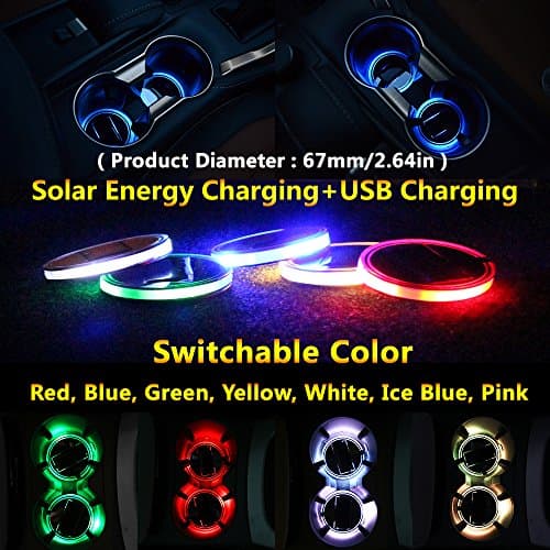 (2pcs) 2018 2017 Dodge RAM Durango Caravan Caliber charger challenger dart journey JCUV accessories Solar Energy Car Lighting Parts For Cup Holder Lamps Interior Automotive LED Lights (Dodge Text)