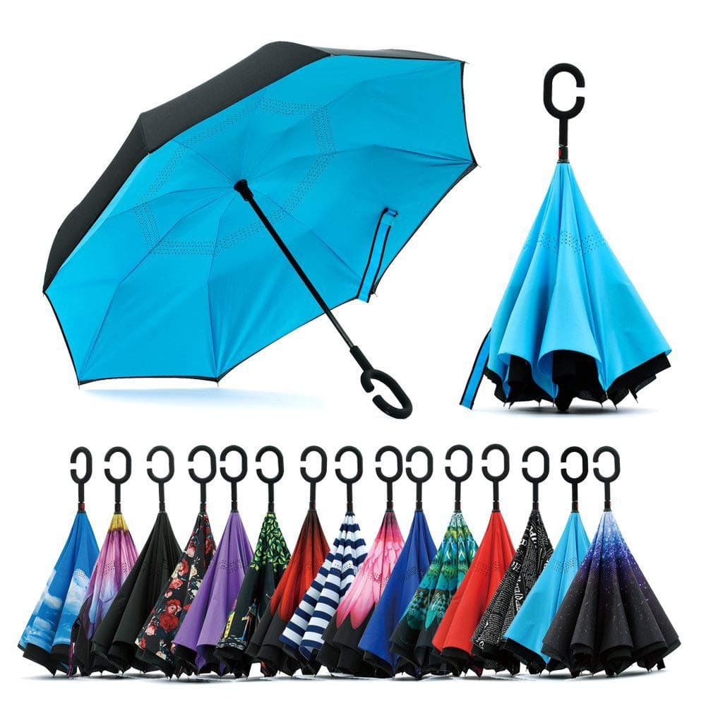 JooayouJooayou Double Layer Inverted Umbrella, C Shape Handle Reverse Folding Umbrella, Anti-UV Windproof Travel Umbrella with Carrying Bag