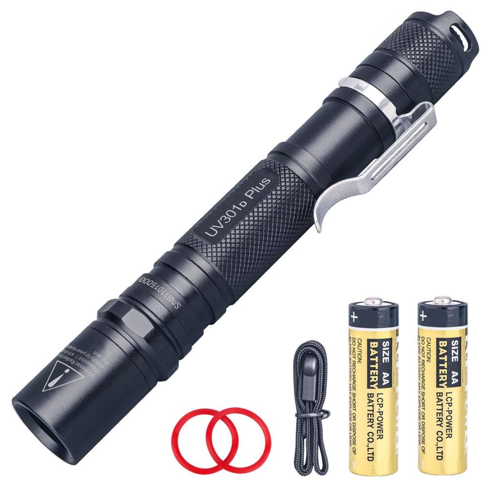 LIGHTFE Black Light 365nm UV Flashlight UV301D-Plus Vision with SSC UV LED, Max. 3000mW Power Output, Black Filter Lens, 2 AA Batteries, Rock and Mineral Detector
