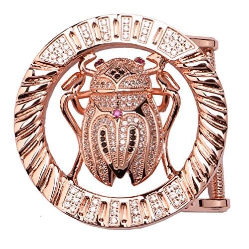 STARLIGHT AFAR Cicada Design Round Shape Pin Buckle Type Belt Buckle with Natural Zircon Best Gift for Men Rose Gold Color