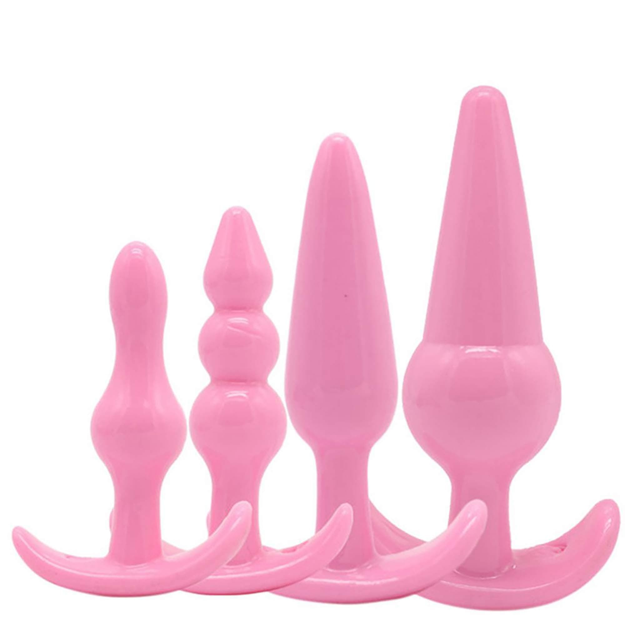 Bu~tt P~lu~g T-bar Base Kit - Training Toys - Erotic Games Role Play - Womens Stimulator - 4 pcs Beginners Anales Set - Best Idea for Gift to Him - Pink