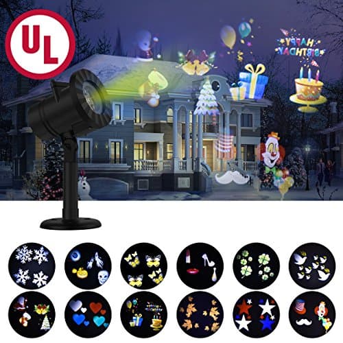 2017 Christmas Lights Projector LED with 12 Switchable Patterns Outdoor Waterproof Spotlight Night Light for Christmas Halloween Holiday Landscape projection Decoration (12 Switchable Patterns)
