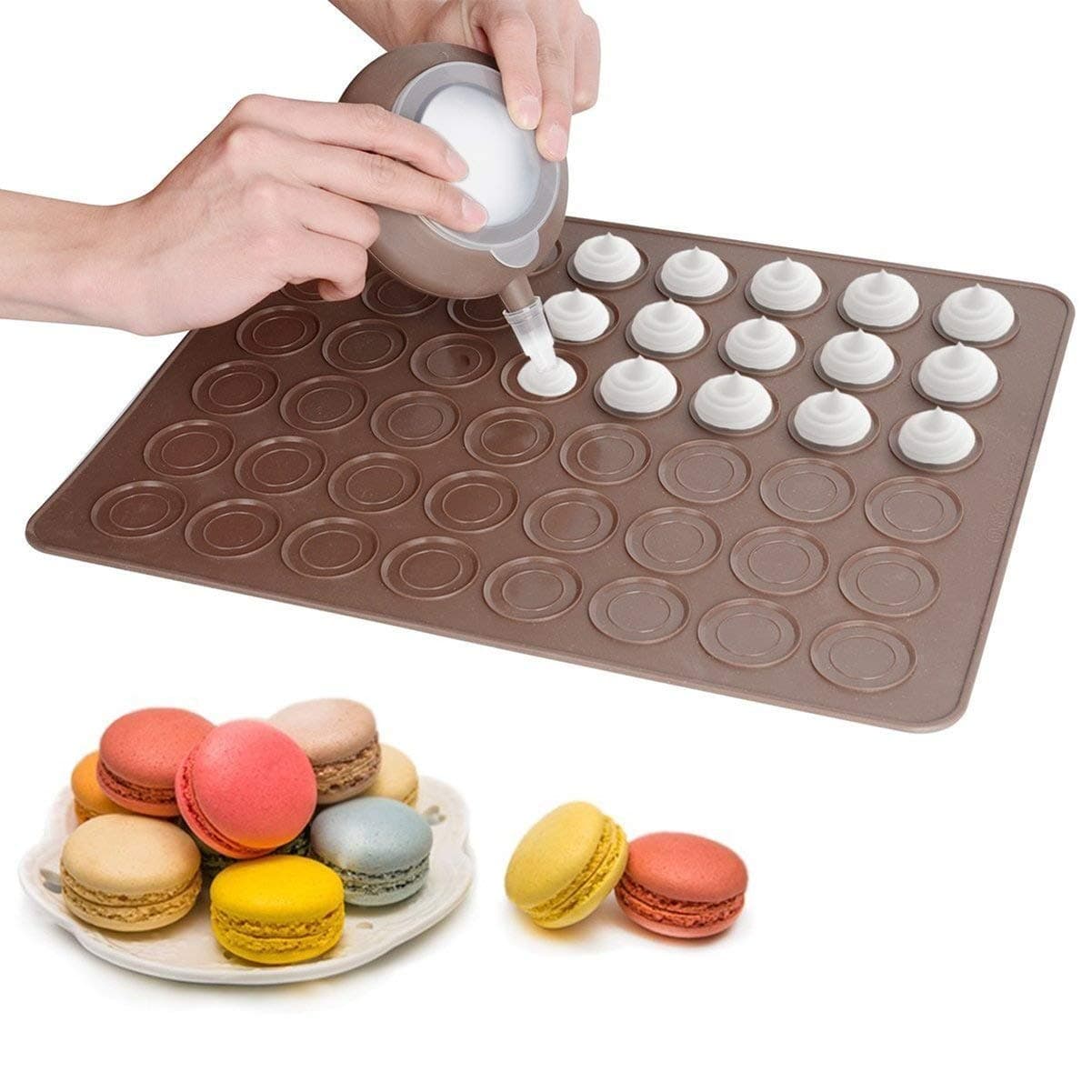 Werded Macaron Kit Baking Mold Set - Include 48 Capacity Nonstick Macaroon Baking Mat and Decorating Pen Icing Tips with 4 Nozzles - Perfect for Macarons, Dessert Icing, Cupcake Frosting