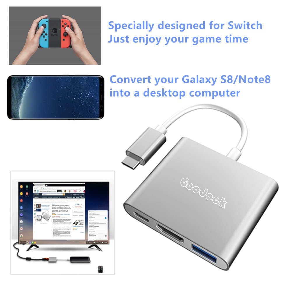 Desktop PC Dex Station for Samsung Galaxy S8 Note 8,HkittyXiong Mate 10,Goodock Type C to HDMI Adapter for Nintendo Switch MacBook / ChromeBook-Silver