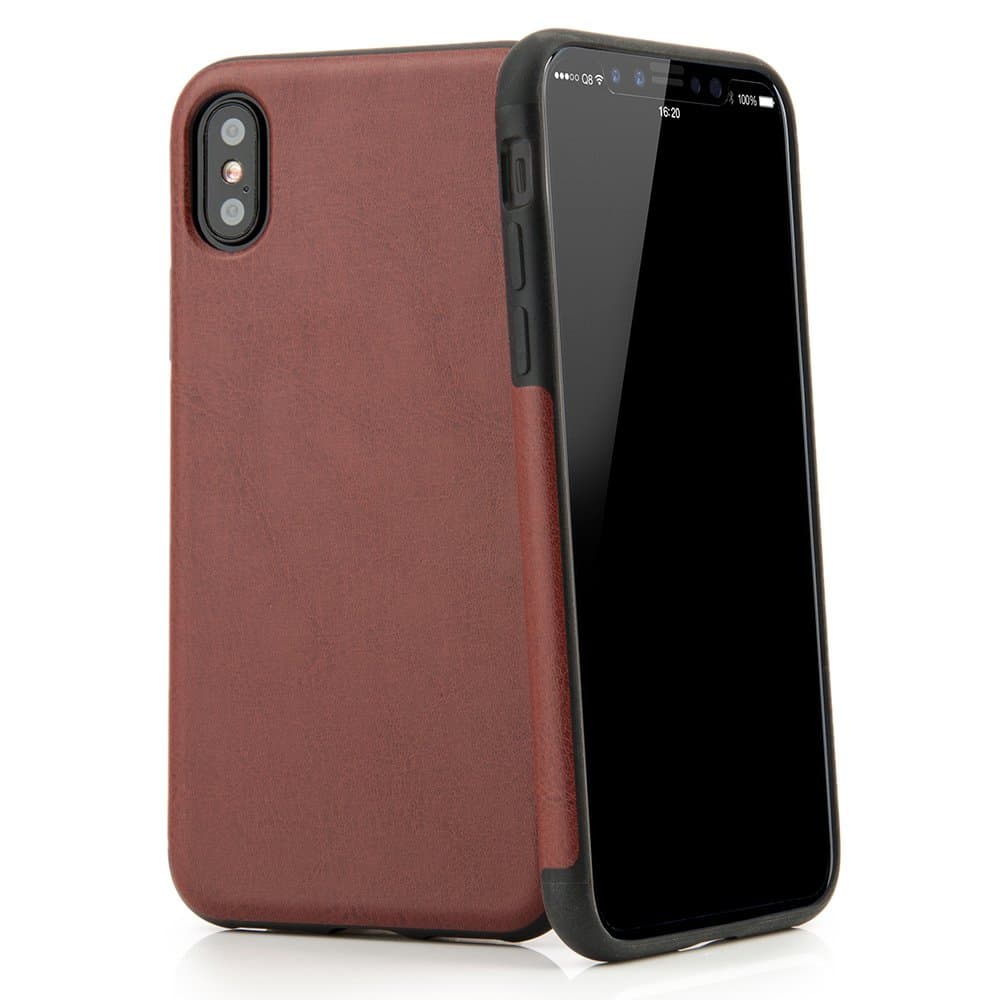 QUADOCTA iPhone X, iPhone XS (5.8") Case - Premium Thin Fit Synthetic Leather Case - Protective Shell with Soft Feel Coating in Brown - Smart Cover with Camera Protector for Apple iPhone (Qi Capable)