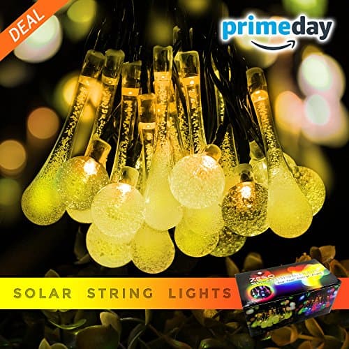 Zeso Waterproof 30 LED Solar String Lights (15 Water Drop and 15 Crystal), 20-Feet, Yellow