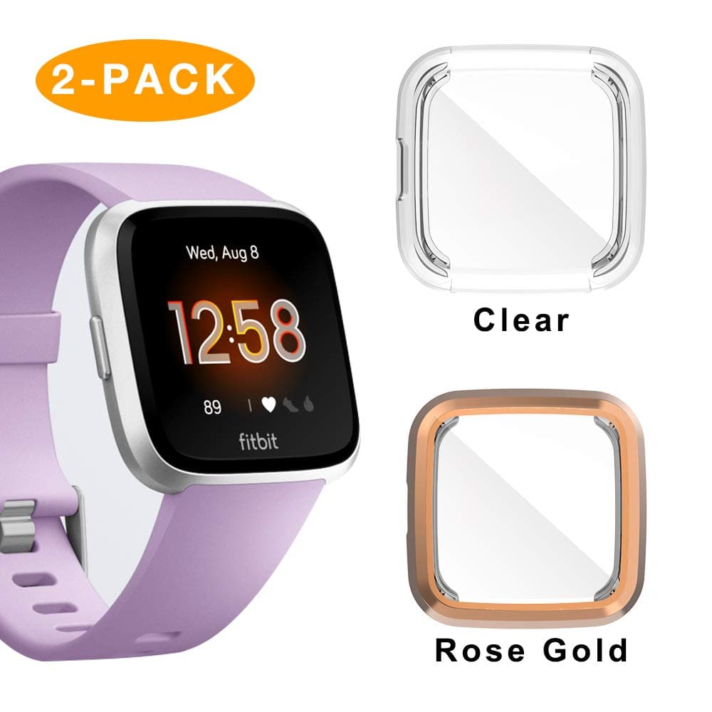 iHYQ Compatible Fitbit Versa Lite Screen Protector Case,2 Pack iHYQ TPU Plated Full Cove Cover Bumper for Fitbit Versa Lite Edition Smart Watch Accessory
