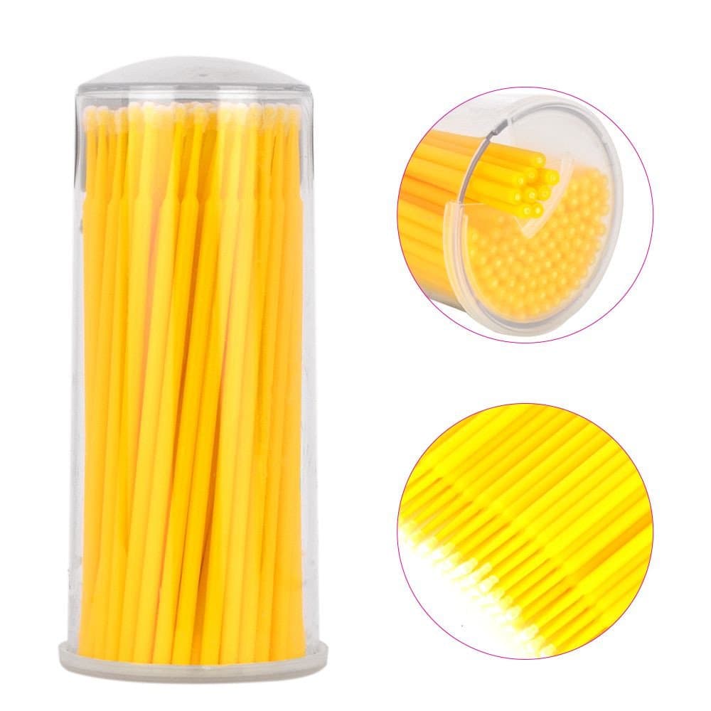 Alonea Micro Applicators Brush, 100PCS Multipurpose Brush Disposable Applicators Tooth Lip Eyelash Brush Micro Brushes Swab Lint (Yellow)