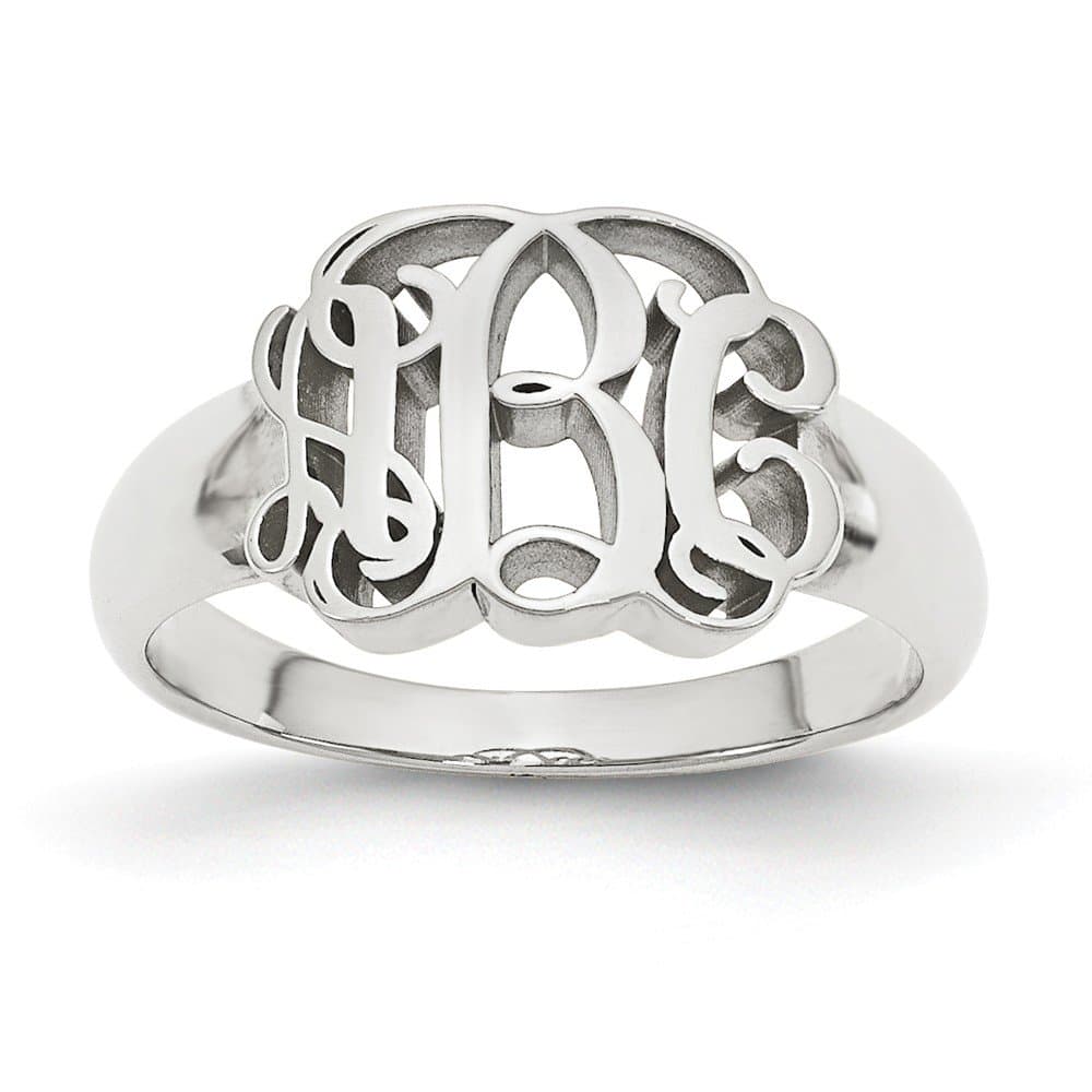 Monogram Signet Ring - Personalized Custom Made with Three Initials in 10K White Gold from Roy Rose Jewelry in Sizes 4-15