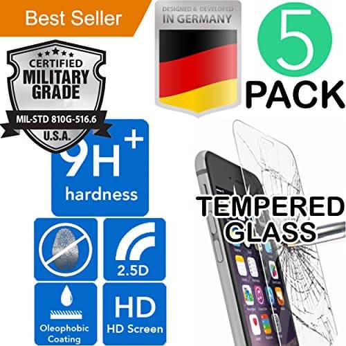 iPhone 7 PLUS &amp; 8 PLUS [5.5] 5Pack [Tempered Glass] Screen Protector [9H+] HD [Bubble Free] Drop Resistant [Case Friendly] Laser Cut [Anti Scratch] Shock Absorbent [Oleophobic Coating] Easy Install