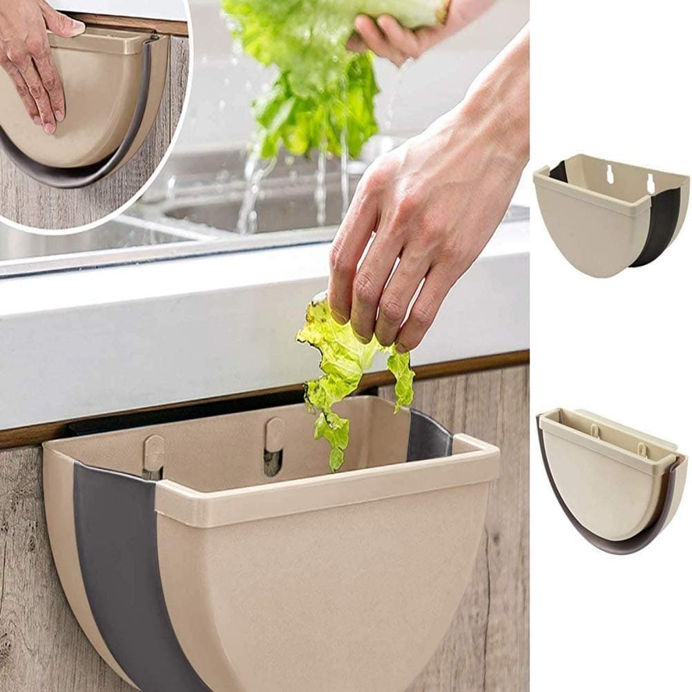Stylelove Wall Mounted Folding Waste Bin Kitchen Trash CanHanging Trash Can Semicircular Folding Trash Can Foldable Garbage Case Food Waste Bin