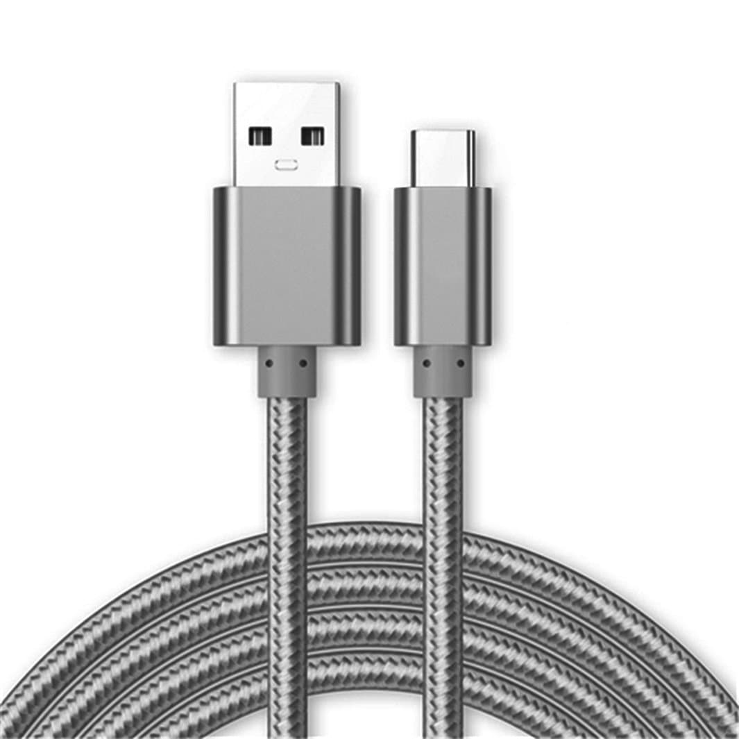 Kit Me Out USB Type C, 3.1 Amp USB C Fast Charge Nylon Braided Cable Grey 1M Compatible with Samsung Galaxy A70, Charging Data Sync Cable Lead, 1 Metre