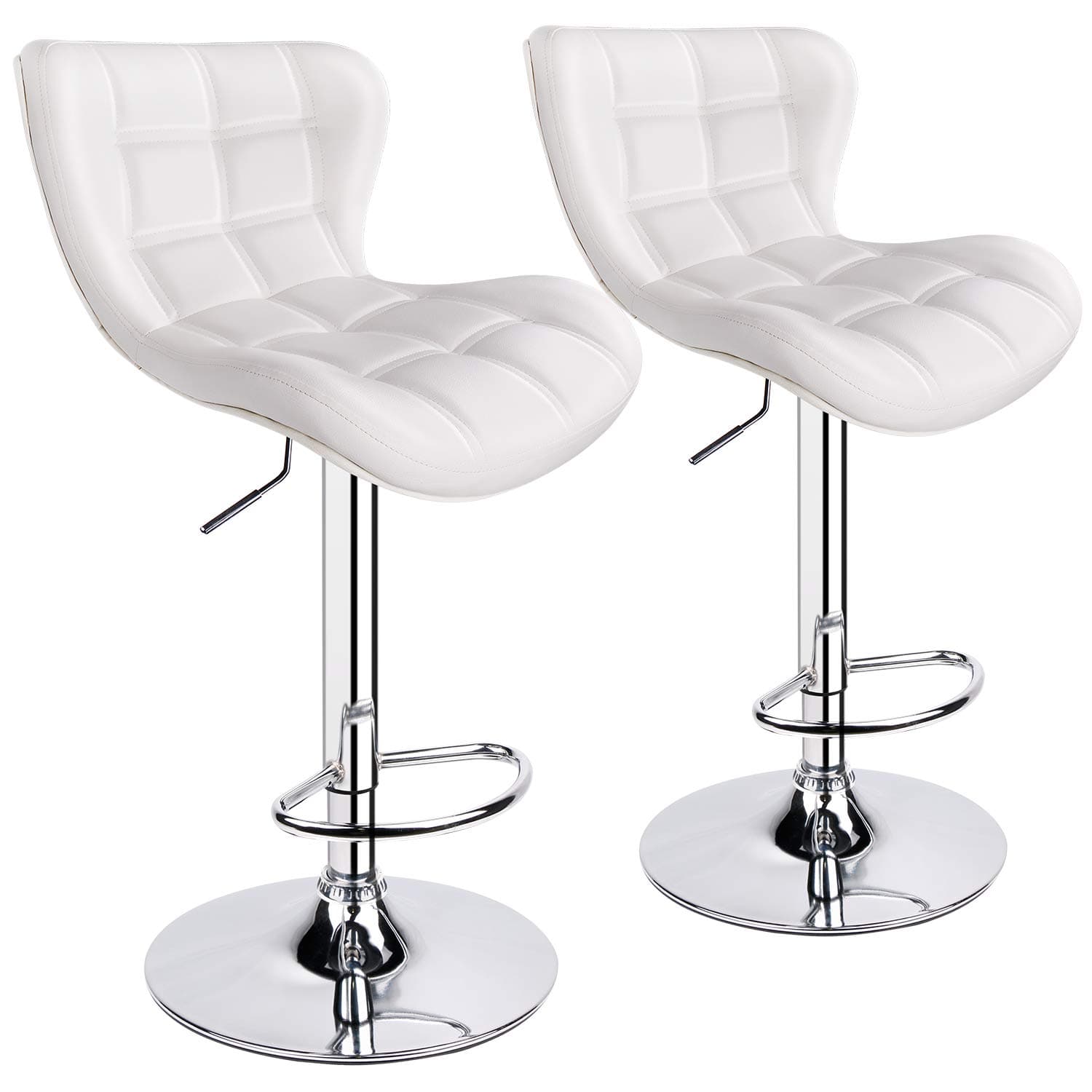 Leopard Shell Back Adjustable Bar Stools - Swivel Bar Stool with Double Stitching, Set of 2, White