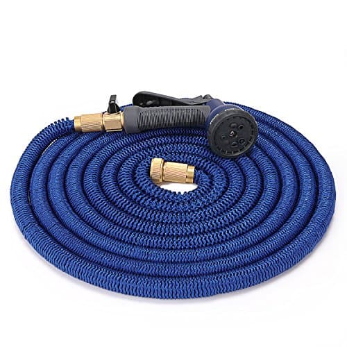 EagleWill 100ft Expandable Garden Hose Set, with 8 Adjustable Modes Spray Nozzle, Kink-Free &amp; Great Flexible Hose, Solid Brass Connector for Garden, Lawn, Heavy Duty (100 ft, Blue)
