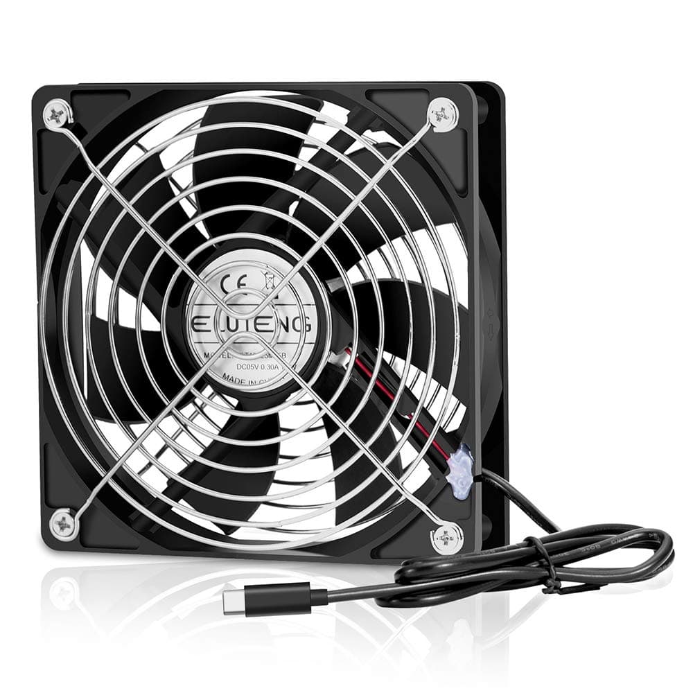 ELUTENG 120mm Fan with USB C Powered 5V USB Type C Ventilation Fan Quiet Mini USB Cooling Blower Compatible for Router/Laptop/TV Box/Receiver/Xbox/Projector / PS4