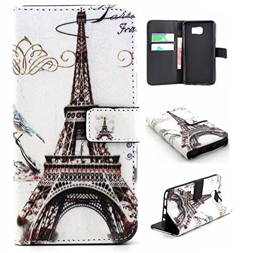 Note 5 Case,Samsung Galaxy Note 5 (2015) Case, LECIINFO PU Leather Wallet Case [Stand Feature] Type Magnet Design Flip Case Cover (Built-in Credit Card/ID Card Slot) - (Eiffel Tower)