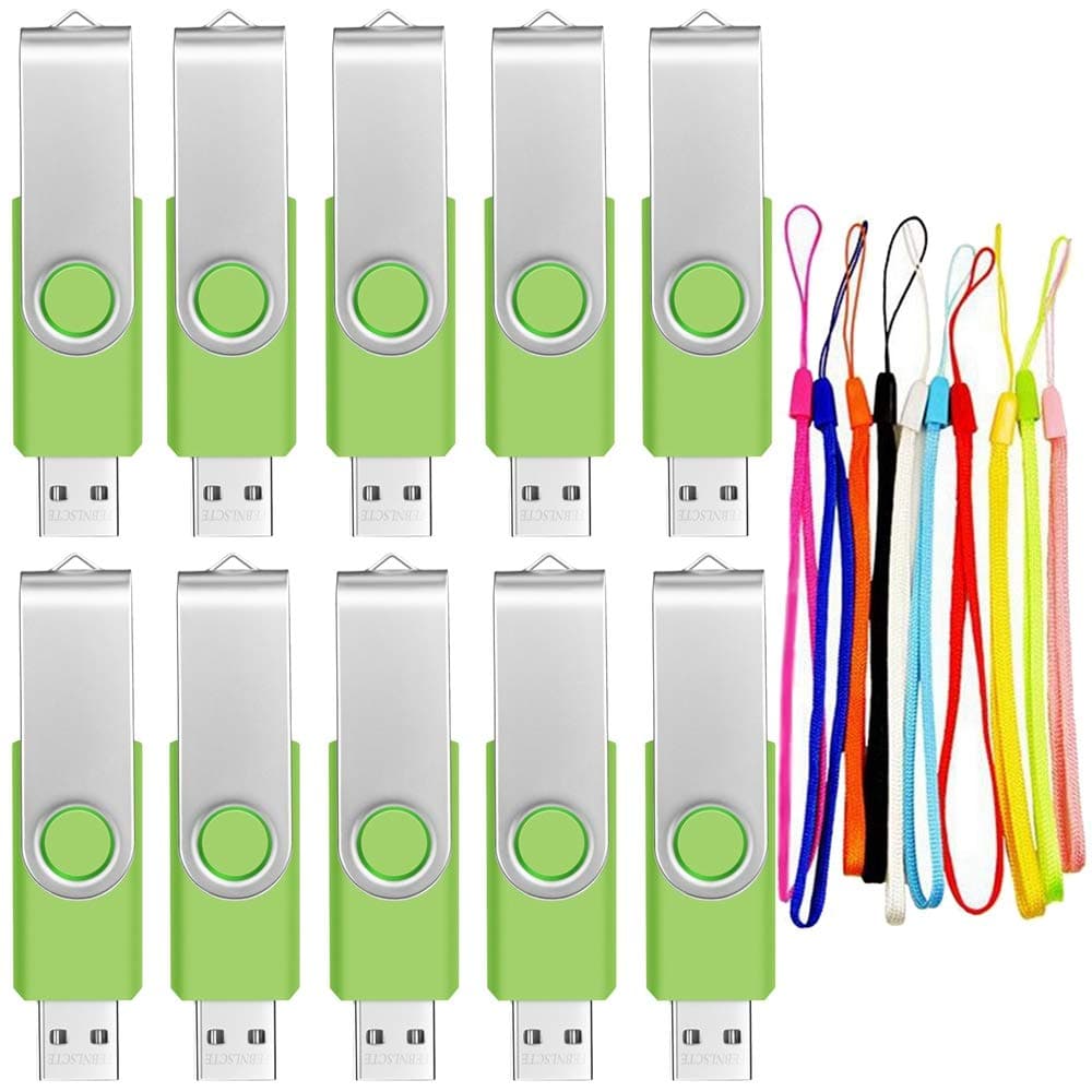 256MB USB 2.0 Memory Stick Flash Drive 10 Pack Pendrives Small Capacity 256 MB Pen Drive Bulk Thumb Drives Swivel Green PenDrive Portable Promotion Gift U Disk with 10pcs Cords by FEBNISCTE