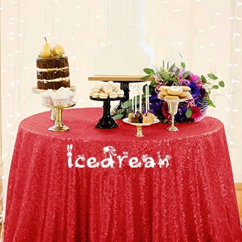 Red Sequin Tablecloth Round 50 inch Red Sequin Table Cloth Overlay For Wedding Party Christmas Home Decoration