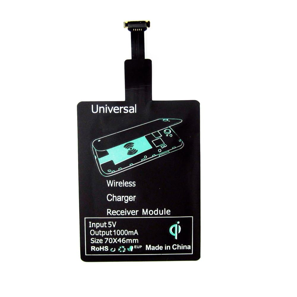 Wireless Charging Receiver Ultra-thin Qi Universal Wireless Charger Module for Android Smartphones with Reverse Micro-USB Receptacle connector (Wide Side Upwards, Narrow Side Downwards)