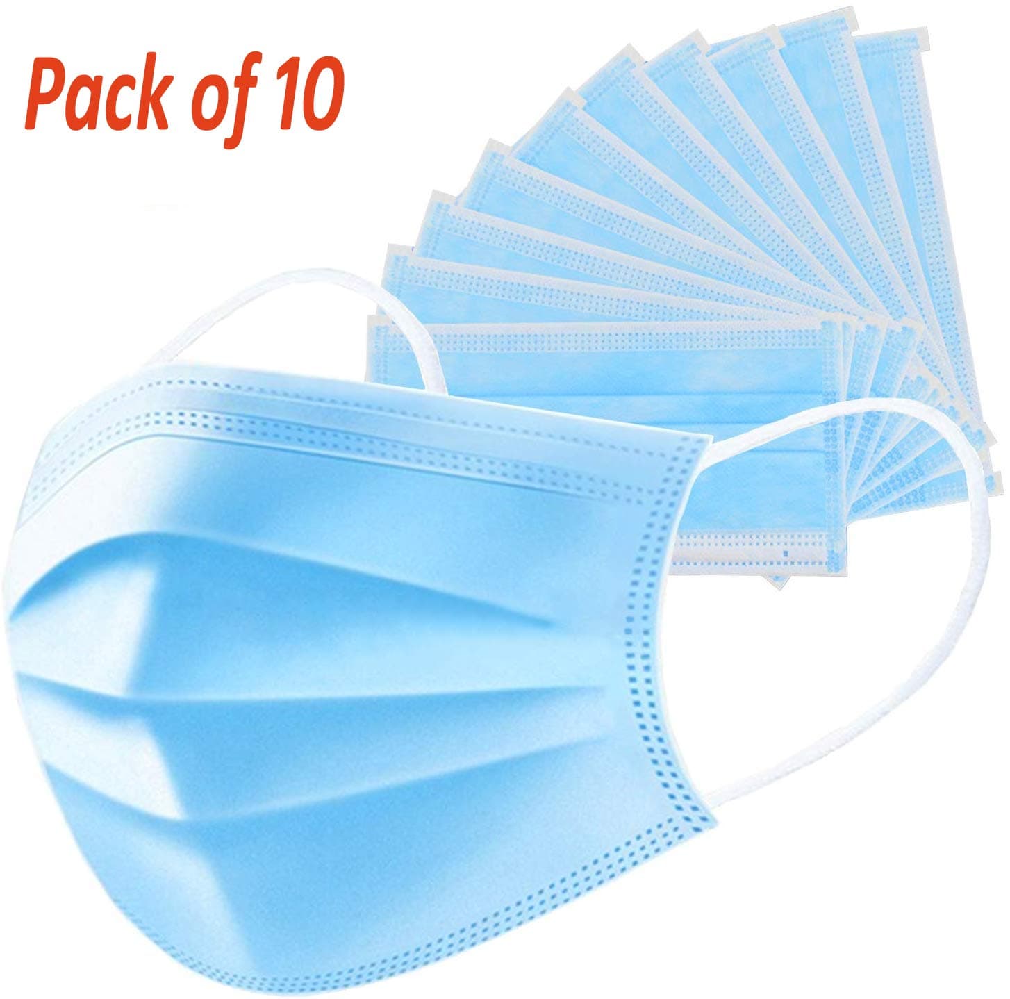 Go Hooked Disposable Face Masks Elastic Ear loop Type Mask Nose Mask Dust Mask Pollution Mask Surgical Face Mask for Air Pollution Virus Protection & Personal Health Face Mask Nose Mask (Pack of 10)