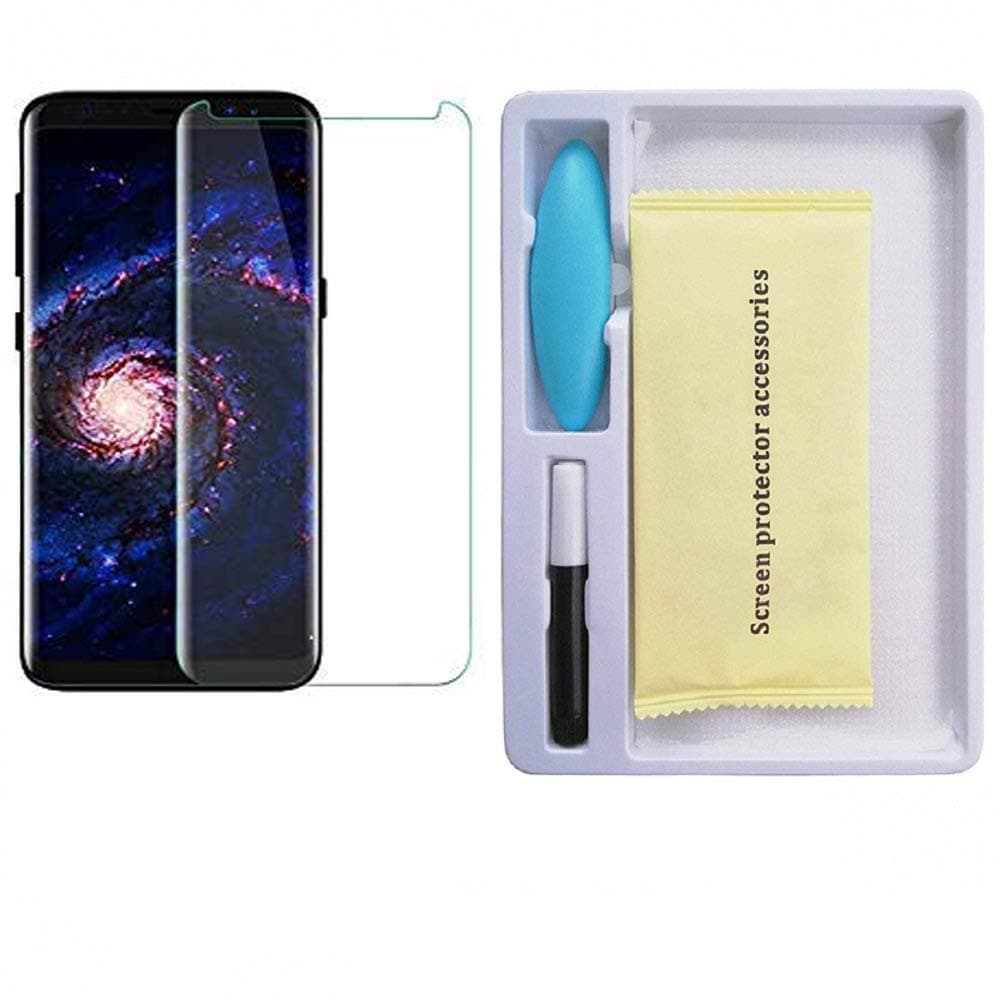 Glamio® UV Tempered Screen Protector Full Coverage (Black) with UV Light, Glue and Cleaning Wipes for Samsung Galaxy…