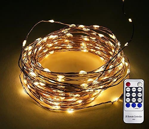 Classic Glow LED String Lights Copper Wire Lights +with Remote Control + DC 6V Wall Adapter (240 Leds, 39 ft, Warm White)